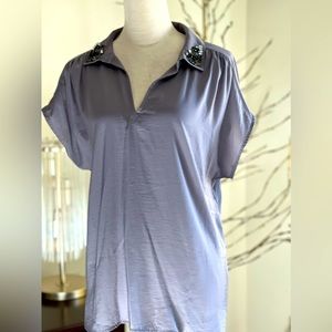 Banana Republic grey blouse with crystals and rhinestones embellished collar